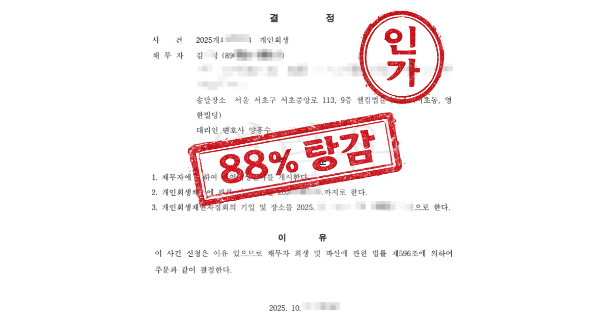 두 자녀 양육 한부모 가장, 3인 생계비 인정으로 원금 88% 탕감